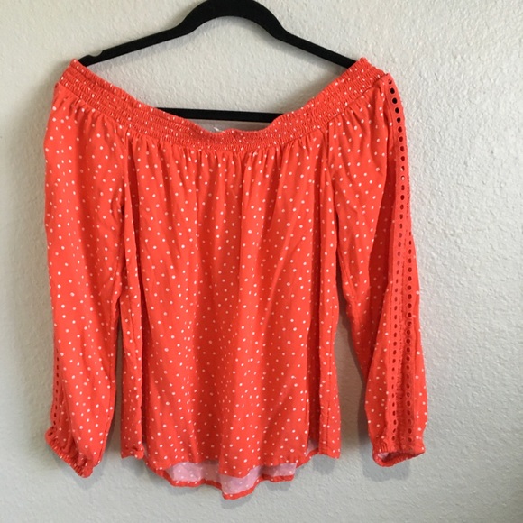 Maurices Red Polka Dot Off Shoulder Blouse Medium - Picture 5 of 7
